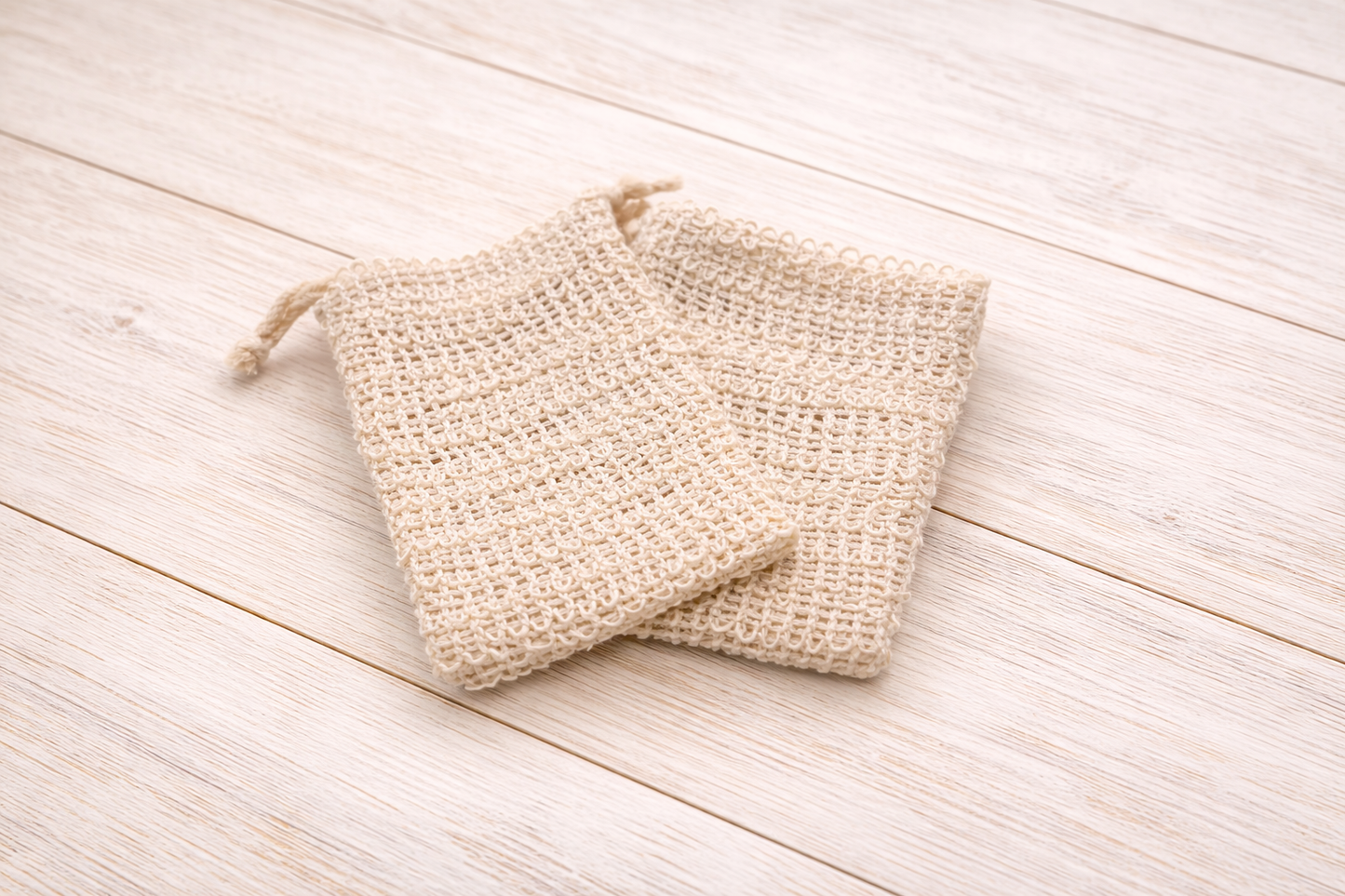 sisal soap saver on wood table