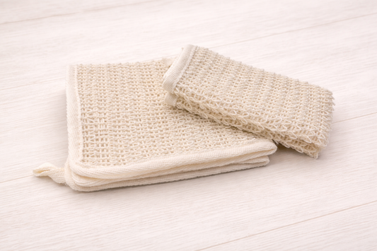 sisal washcloth on wood table